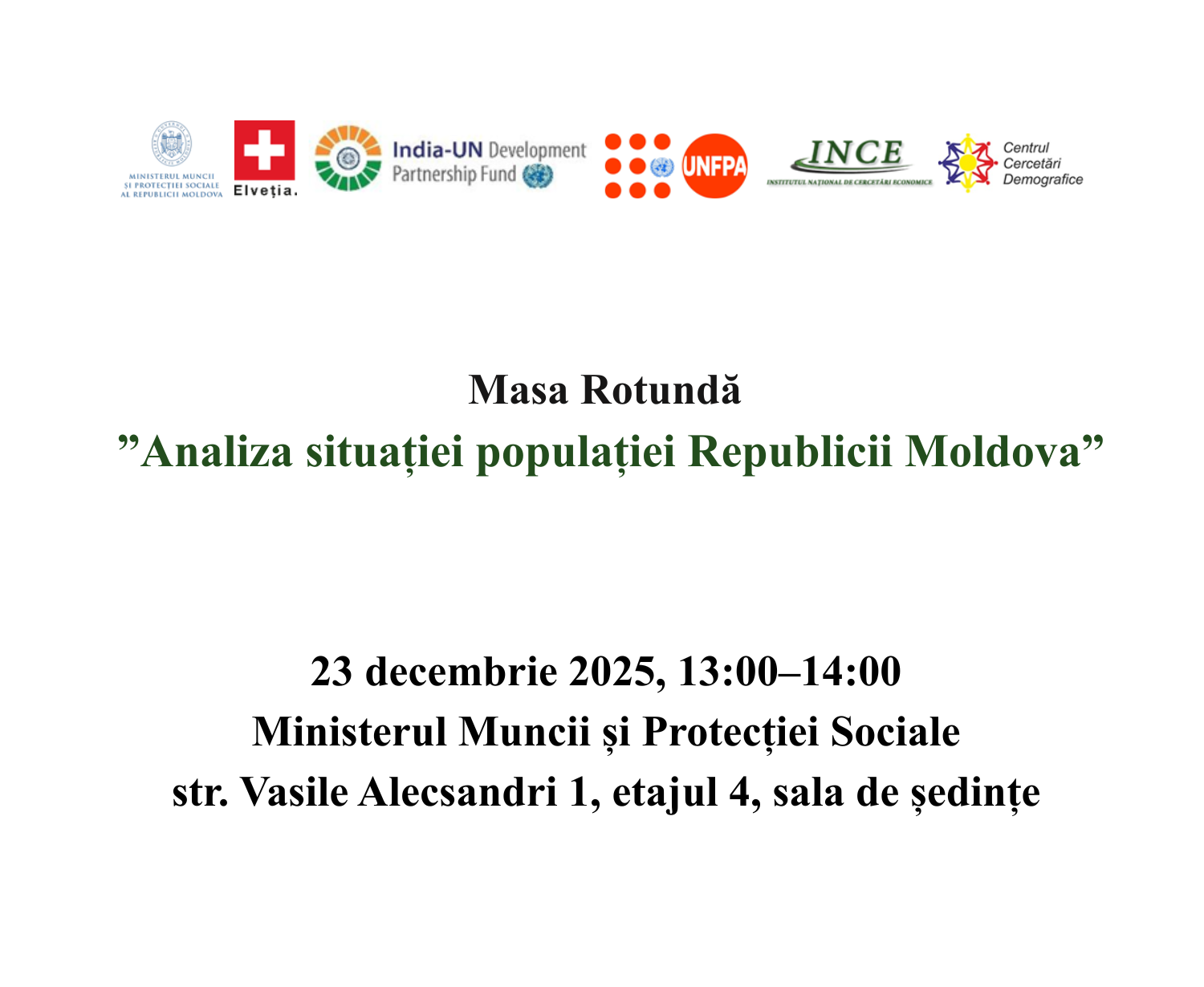 Invitație la Masa Rotundă „Analiza situației populației Republicii Moldova”