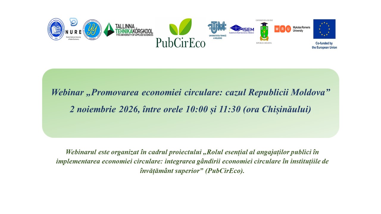 INCE și Departamentul Management și Antreprenoriat ASEM invită publicul la un webinar dedicat promovării economiei circulare în Republica Moldova